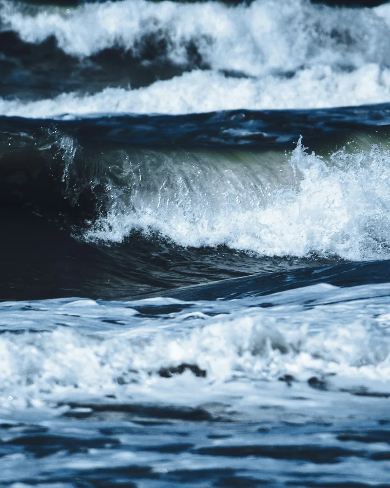 Onde scure e schiuma bianca sulla superficie del mare.